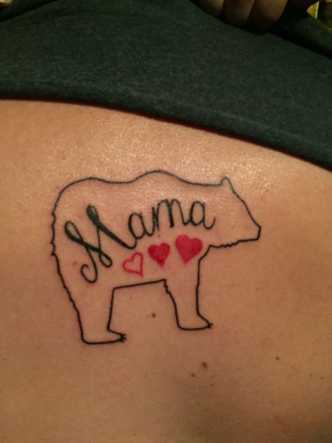 Mama bear tattoo done by TJ @ Dogstar in Durham NC Mama Bear And Cubs Tattoo Outline, Mama Bear Tattoo Ideas For Women, Momma Bear And Cubs Tattoo, Mama Bear And Cubs Tattoo, Scarlet Tattoo, Bear And Cubs Tattoo, Momma Bear Tattoo, Mama Bear Tattoo, Baby Bear Tattoo