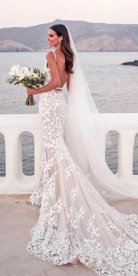 beach wedding dresses mermaid blush low back lace spaghetti straps lostinlove Western Wedding Dresses, Beach Wedding Dresses, Pnina Tornai, Wedding Dress Guide, Dress Guide, Bride Accessories, Long Sleeve Wedding, Dresses Elegant, Mermaid Dresses