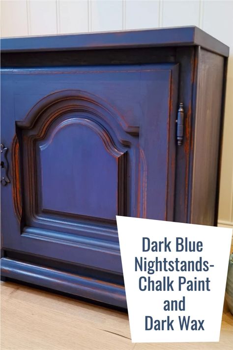 Hi Everyone! This project was a joy to achieve! It also turned out beautifully in the end with very little effort and sometimes those projects are the best ones. This dark rich blue and dark wax fit perfectly together. For this project i used Annie Sloans chalk paint in the color Napoleonic Blue and her dark wax. Which pair stunningly together. #furnituremakeover #nightstanddiy Napoleonic Blue, Blue Nightstands, Chalk Furniture, Blue Chalk Paint, Paint Blue, Gray Chalk Paint, Greek Blue, Painted Desk, Diy Nightstand