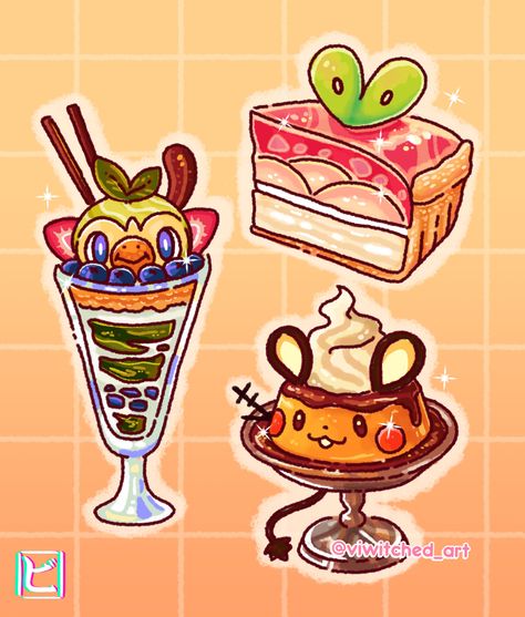 Pokemon Scrapbook, Pokemon Mix, Pikachu Drawing, Pokemon Adventures Manga, Oc Pokemon, Food Illustration Art, Pokemon Oc, Cute Pokemon Pictures, Cute Food Drawings