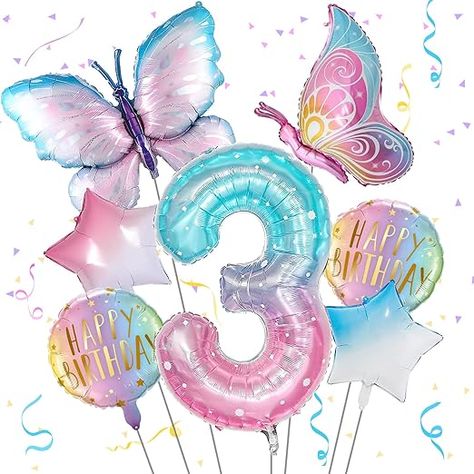 Amazon.com: Butterfly Balloon 3rd Birthday Decorations for Girls, Gradient Pink Colorful Butterfly Foil Balloon, Giant Number 3 Foil Mylar Balloon, 3 Years Old Butterfly Theme Birthday Party Supplies Decor : Toys & Games Butterfly Theme Birthday Party, Butterfly Balloons, Butterfly Birthday, Foil Balloons, 3rd Birthday, Birthday Decorations, For Girls, Foil, Balloons