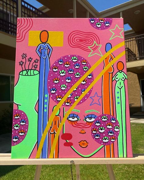 Boho Painting, Trippy Painting, Acrylic Paint On Canvas, Modern Art Paintings Abstract, Paintings Abstract, Quirky Art, Unique Drawings, Easy Canvas Painting, New Painting