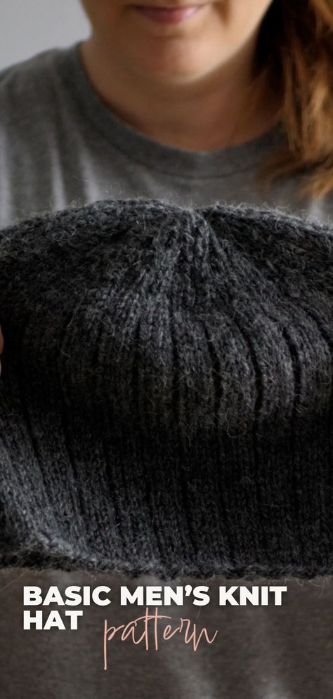 You don't have to be a pro knitter to make this easy hat for the man in your life!  #BHooked #Knit #HowToKnit #KnittingPattern #KnittingTutorial Men’s Knit Pattern Hat, Mens Hat Knitting Patterns, Knitting Patterns Free Hats Straight Needles Mens, Man’s Knitted Hat Pattern, Men's Knit Hat Pattern, Knitted Mens Beanies Patterns Free, Men Knitted Hat Free Pattern, Mens Hats Knitting Patterns Free, Knitting Hat For Man