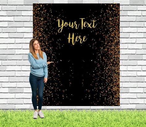 Gold Birthday Backdrop, Booth Decoration, Black Gold Birthday, Gold Theme Party, Gold Photography, Black And Gold Theme, Baby Backdrop, Gold Backdrop, Black Backdrop