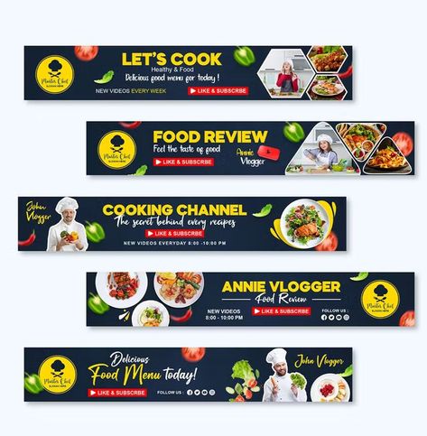 Youtube Cooking Channel Banner, Youtube Banner Food Channel, Food Youtube Banner, Youtube Banner Backgrounds, Youtube Banner Design, Youtube Banner Template, Food Banner, Banner Designs, Fall Landscape