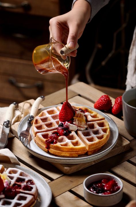 Waffle Food Photography, Waffles Food Photography, Waffle Photography, Waffles Photography, Food Photography Lighting Setup, Food Photography Dessert, Creative Breakfast, Breakfast Photography, Family Baking