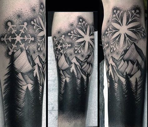 Mountains With Pine Trees Mens Snowflake Forearm Tattoo Snowboarding Tattoo, Xoil Tattoos, Sarah Tattoo, Snowflake Tattoo, Surf Tattoo, Snow Flake Tattoo, Muster Tattoos, Sweet Tattoos, Geometric Tattoo Design