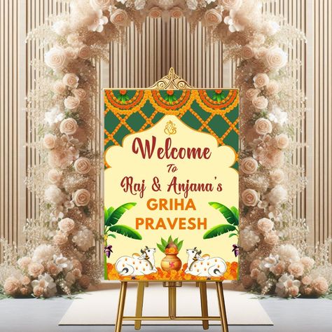 Introducing our stunning Indian housewarming welcome board sign! 🎉🌸 Add a touch of tradition and elegance to your new abode with this customizable design. Whether it's a Griha Pravesh or a Vastu Puja, greet your guests with warmth and grace as you embark on this new chapter. Customize, download, and let the blessings begin! #indianhousewarming #indianhousewarmingdecorations #grihapraveshpuja🕉️ #grihaprabesh #grihapravesh #gruhapravesham #gruhapravesham #grihapraveshwelcomeboard Housewarming Decorations, Welcome Boards, House Warming, Design