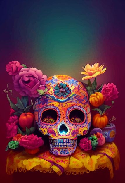 Hermosa ilustracion del dia de muertos a... | Premium Photo #Freepik #photo #calavera-mexico #calaveras-mexicanas #tradiciones-mexicanas #dia-muertos Dia De Los Muertos Decorations Ideas, Witchcraft Altar, Mexican Culture Art, Spiritual Paintings, Apple Logo Wallpaper Iphone, The Day Of The Dead, Halloween Flyer, 1080p Anime Wallpaper, Mexico Art