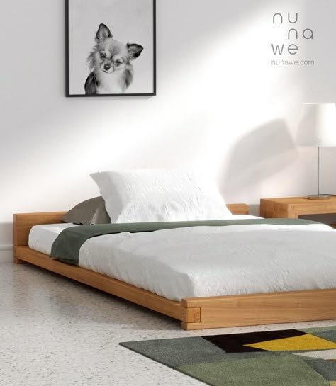 Minimalist Bed Design, Natural Shellac, Low Platform Bed, Low Bed Frame, Simple Bed Designs, Japanese Bed, Simple Bed Frame, Montessori Bed, Minimalist Bed