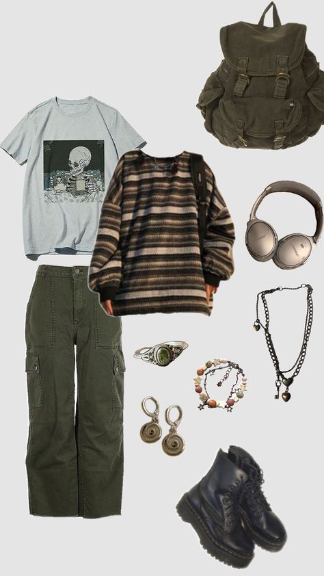 #grunge #grungeaesthetic Outfit Inspo Indie Grunge, Grunge Winter Fits, Grunge Clothes Ideas, Nature Grunge Outfit, 80s Grunge Aesthetic Outfits, Cozy Grunge Outfits, Grunge Clothing Style, Staple Pieces For Wardrobe, 90 Grunge Outfits