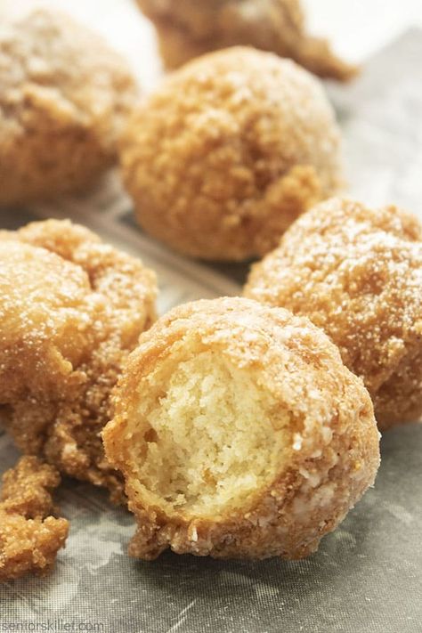 Sweet Hush Puppies that taste just like the ones Amish families choose for their table, dusted in powder sugar. These are fried to perfection in lard in a cast iron dutch oven. Sweet Hush Puppies, Hush Puppies Recipe, Homemade Biscuits Recipe, Batter Mix, Southern Recipes Soul Food, Powder Sugar, Cast Iron Dutch Oven, Homemade Biscuits, Fried Fish