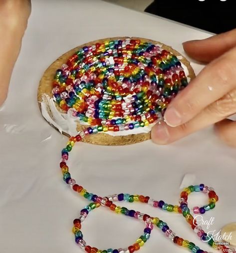 Easy Bead Coaster Craft Tutorial [Video] - Craft Klatch Glass Bead Art Projects, Make Coasters Diy Projects, Easy Crafts With Beads, How To Make Coasters Diy, Bead Coasters Diy, Beaded Coasters Pattern, Beaded Coasters Diy, Melting Beads Coaster, Beaded Placemats Diy