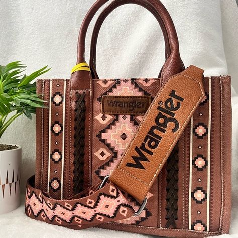 New Wrangler Crossbody Handbag- brown and pink Wrangler Purse, Cross Body Fanny Pack, Purse Aesthetic, Fanny Pack Purse, Fringe Crossbody Bag, Brown Crossbody Bag, Pink Boutique, Western Aesthetic, Brown And Pink