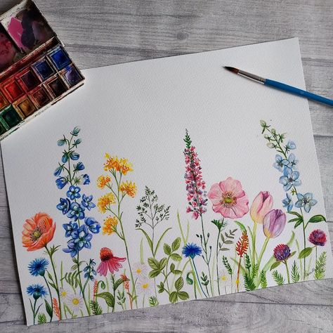 Floral Watercolour Painting, Watercolour Painting Cards, Watercolour Marker Art, Watercolor Marker Art, Watercolour Flowers Painting, Framed Watercolor Art, Watercolor Art Flowers, 4 Canvas Paintings, A4 Painting