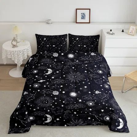 East Urban Home Sun And Moon Comforter Set, Starry Galaxy Bedding Set, | Wayfair Constellation Bedding, Star Bedding, Soft Bedroom, Down Comforter, Quilt Set, Comforter Set, Starry Sky, Outer Space, Comforter Sets