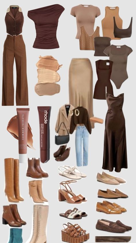 Brown Outfit Inspo 🍂🤎 Earthy Color Palette Outfit, Fall Outfits Earth Tones, Brown Color Outfits Style, Earthy Tones Outfit Color Combos, Earth Tone Professional Outfits, Warm Brown Outfit, Soft Autumn Palette Outfits, Tan And Brown Outfit, Light Brown Outfit