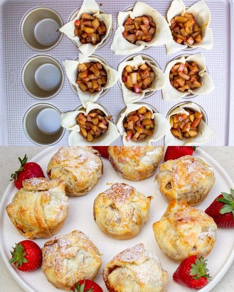 Mini Apple Pies With Puff Pastry, Puff Pastry In Muffin Tins, Puff Pastry Pies, Apple Turnovers With Puff Pastry, Snickers Fudge, Deep Fried Desserts, Pepperidge Farm Puff Pastry, Apple Pastry, Caramelized Apples