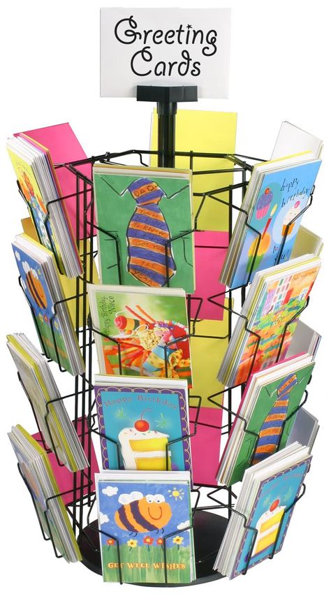 Rotating Greeting Card Display w/ Sign Clip, Countertop, 24 Pockets - Black Greeting Card Holder, Literature Organizer, Greeting Card Display, Craft Fairs Booth, Card Display, Hexagon Design, Craft Booth, Booth Display, Sign Holder