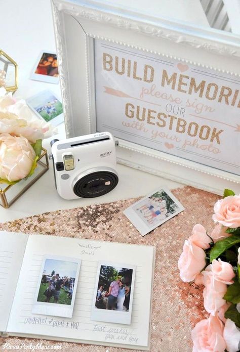 Photo Wedding or Bridal Shower Guest Book with Fuji Instax instant film camera! Kara's Party Ideas Bridal Shower Guest Book, Fuji Instax, Wedding Planning Book, Bridal Shower Photos, Photo Guest Book, Polaroid Camera, Baby Shower Guest Book, Shower Bebe, Baby Shower Guest