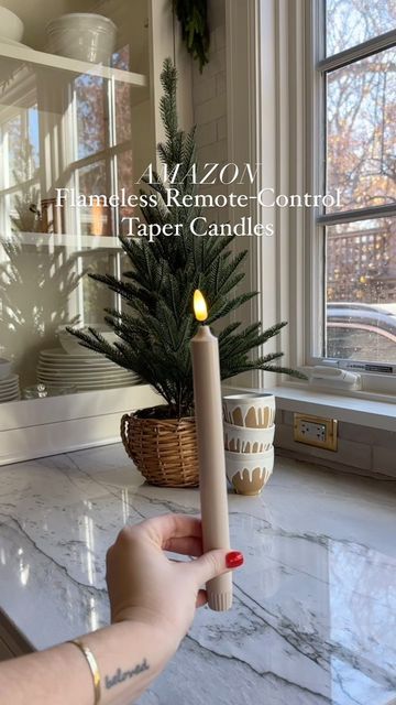 EMILY WHITE | home & design on Instagram: "I put these taper candles in all of our windows this year for some hasslefree holiday ✨magic✨ comment CAN121 for a 🔗 to these 6 pack of flameless battery powered, remote-controlled taper candles!" Battery Taper Candles, Christmas Tree Taper Candles, Battery Operated Taper Candles, Short Taper Candles, Dripless Taper Candles, Flameless Taper Candles, Taper Candles, White Houses, Seasonal Decor