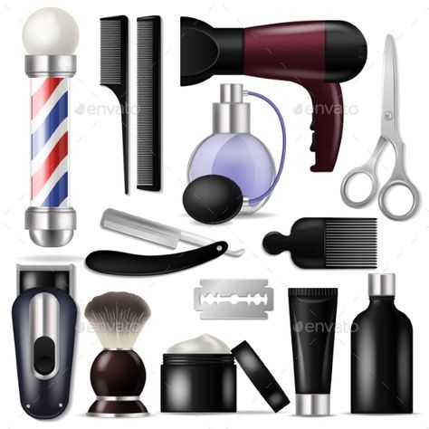 Barber Vector Barbershop Equipment or Hairdresser Barbershop Equipment, Hairdresser Tools, Barber Shop Logo, Barber Shop Interior, Barber Equipment, Shaving Set, Beauty Brushes, Shop Interior, Shop Logo