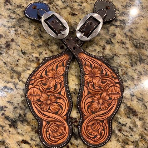 Trenton Garrett Custom Leather’s Instagram profile post: “#leatherworking #custom #spurstraps #western��” Western Spurs, Leather Spur Straps, Western Spurs Straps, Spurs Western, Custom Leather Belts, Knee Compression Sleeve, Leather Tooling Patterns, Tooling Patterns, Leather Making