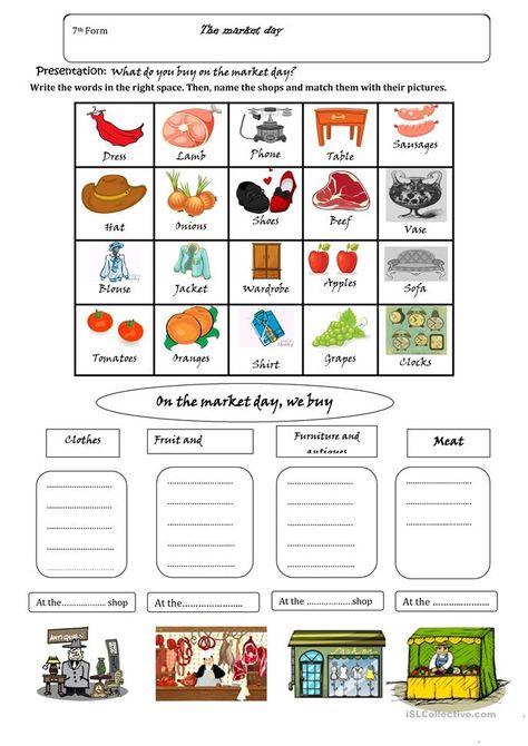 Market day - English ESL Worksheets for distance learning and physical classrooms Food Shopping List, Market Day, Kids Cooking, Cooking Classes For Kids, Action Words, Teaching Jobs, Esl Worksheets, Cooking Class, Daily Routines