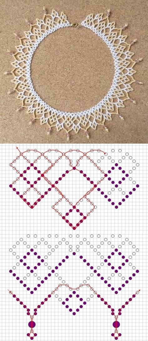 Beaded necklace Diy Necklace Patterns, Anting Manik, Beaded Necklace Patterns, Beading Netting, Pola Gelang, Beading Jewelery, Gelang Manik, Seed Bead Patterns, Bead Weaving Patterns