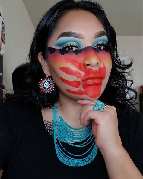 We’re still here...💋Masani Tabz #mmotd #mmiw #navajo — with Masani Tabz. Mmiw Red Hand Print, Native American Makeup, Native American Face Paint, Native American Dance, Culture Day, Alternative Makeup, Beaded Jewlery, Makeup Eye Looks, Eye Makeup Art