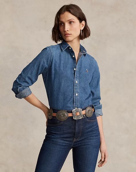 Straight Fit Denim Shirt | Ralph Lauren Ralph Lauren Denim Shirt, Fitted Denim Shirt, Straight Fit Denim, Ralph Lauren Slim Fit, Ralph Lauren Denim, Ralph Lauren Long Sleeve, Twill Shirt, Polo Sport, Pull Sweat