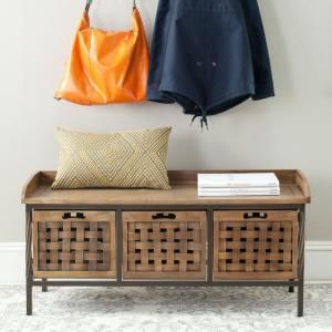 Safavieh Isaac Wooden Storage Bench in Oak AMH6530E at The Home Depot - Mobile Oak Storage Bench, Small Entryway Bench, Wooden Storage Bench, Wood Storage Bench, Shopping Totes, Wood Drawers, Wooden Storage, Wood Storage, Settee