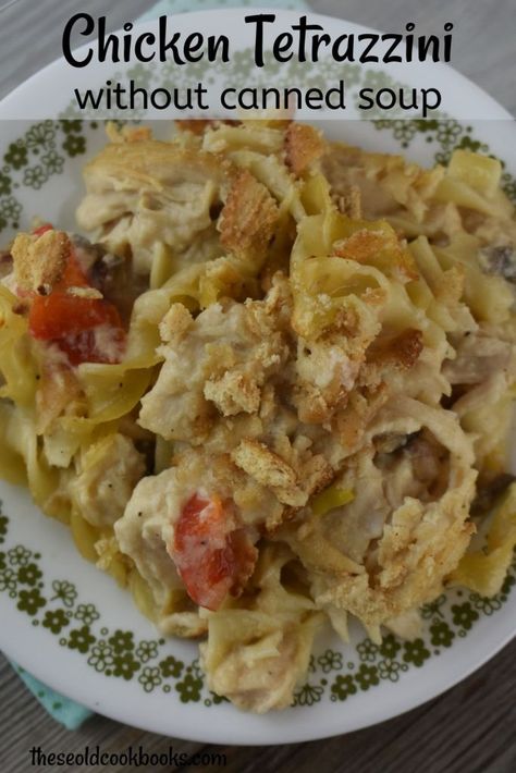 Chicken Casserole Recipes Without Canned Soup, Chicken Tetrazzini No Canned Soup, Homemade Chicken Tetrazzini, Tetrazzini Recipes, Chicken Tetrazzini Casserole, White Chicken Chili Recipe Crockpot, Chicken Tetrazzini Recipes, Milk Chicken, Turkey Tetrazzini