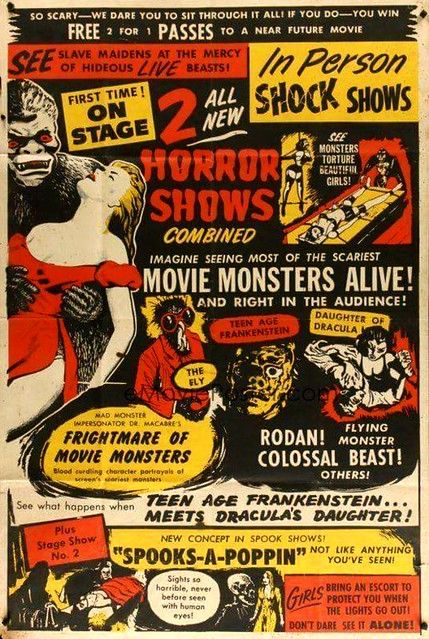 Horror Spook show Poster | MICKSIDGE | Flickr Poster Horror, Big Movie, Indie Movie Posters, Movie Ads, Monster Movies, Monster Artwork, Strange Creatures, Moving Images, Famous Monsters