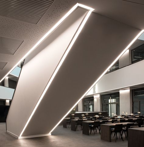 Givaudan Innovation Center - XAL Led Light Projects, Innovation Center, Modern Led Lighting, Innovation Centre, Stair Lighting, Lighting Concepts, Recessed Ceiling, Lighting Design Interior, Commercial Lighting