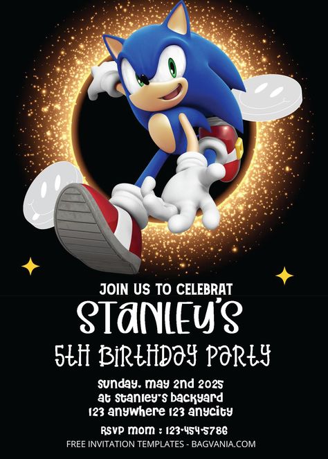 Sonic Birthday Invitations, Sonic Birthday Party Ideas, Blue Hawaiian Punch, Sonic Birthday Parties, Free Printable Invitations Templates, Sonic Party, Hedgehog Birthday, Sonic Birthday, Dragon Birthday