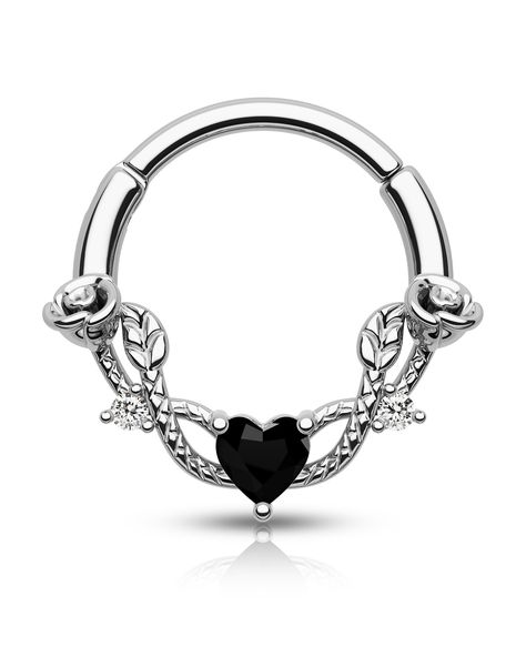 PRICES MAY VARY. [Rose Septum Rings ]: 1PC Stainless Steel Septum Ring with Double Rose and Heart CZ Design. The Design is Inspired by the Roma Love Story. There are Roses and Vines Across the Hoop. Every Piece of our Jewelry passes Rigorous Inspection. So you can buy with Confidence. [Comfortable Size of Daith Piercing]: Bar Thickness: 16G/1.2mm; Inner Diameter: 8mm [Hypoallergenic Material]: The Septum Jewelry is Made of 316L Stainless Steel, it is one Of The Most Safety Materials For All Type Fun Septum Rings, Cute Septum Piercing Jewelry, Double Septum Piercing, Heart Septum, Cute Septum Rings, Piercing Bar, Double Rose, Septum Piercing Jewelry, Daith Rings