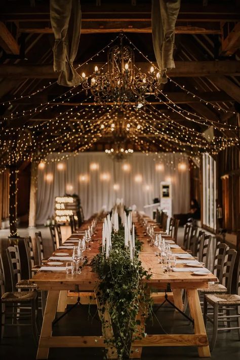 Lily Photography, Fairy Lights Wedding, Indoor Wedding Receptions, Intimate Wedding Reception, Barn Wedding Reception, Barn Reception, Fairy Light, Rock My Wedding, Rustic Barn Wedding