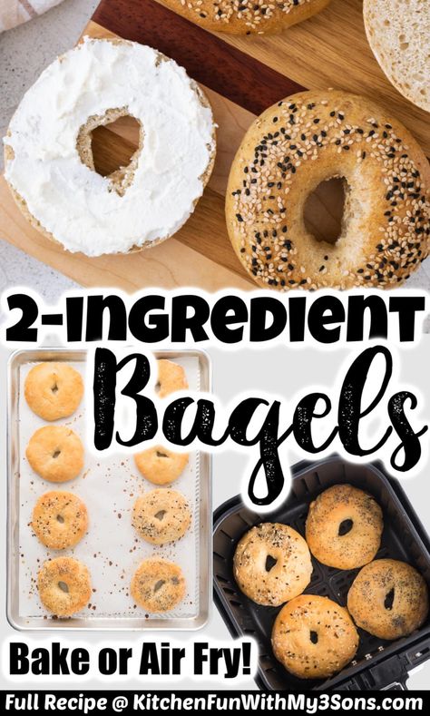 Two Ingredient Bagels, Greek Yogurt Bread, Yogurt Bagels, Bagels Easy, 2 Ingredient Bagels, Healthy Bagel, Bagel Recipe Easy, Greek Yogurt Toppings, Yogurt Bread