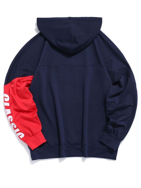 Casual Letter Print Color Spliced Hoodie  NAVY BLUE , #AD, #Print, #Color, #Casual, #Letter, #NAVY #Ad Fall Streetwear, Patriotic Fashion, Lined Hoodie, Sports Hoodies, Mens Fleece, Drawstring Hoodie, Clothing Size Chart, Womens Clothing Sizes, Casual Pullover