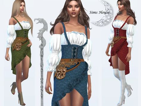 Sims House's Costume magicians. Blouse and strap dress. Sims Pirate Cc, Sims 4 Cc Adventure Clothes, Sims 4 Cc Pirate Clothes, Sims 4 Cc Midevil Clothes, Sims 4 Pirate Cc, Sims 4 Costumes Cc, Sims 4 Halloween Costumes, S4cc Clothes, Sims Costume