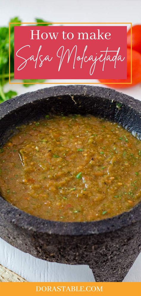 Salsa Recipe Molcajete, Mocajete Recipe Salsa, Moljacete Recipes, Salsa Molcajete Recipes, Molcajete Salsa, Molcajete Mixto Recipe, Roasted Salsa, Molcajete Recipe, Mocajete Recipe