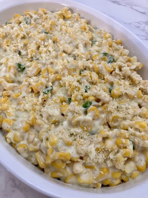 Jalapeño Creamed Corn - It's Everything Delicious Jalapeño Cream Corn, Spicy Creamed Corn, Corn With Cream Cheese, Jalapeño Corn, Cream Cheese Recipe, Creamed Corn Recipes, Dinner For 2, Creamed Corn, Melted Cheese