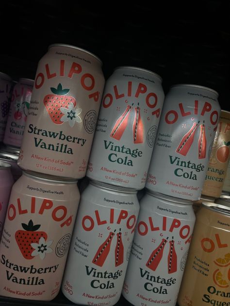 olipop drinks, vintage, sprouts photo inspo, photo inspo, pic inspo, sprouts, grocery store photo inspo, grocery store, grocery shopping, haul, health, wellness, can photo inspo, aesthetic, popular Ollipop Soda Aesthetic, Vanilla Coke Aesthetic, Vintage Lollipop Aesthetic, Poppi Soda Aesthetic, Olipop Strawberry Vanilla, Aesthetic Strawberry Drink, Garden Party Birthday, Healthy Food Dishes, Food Babe