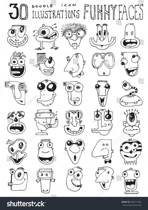 Funny Drawings Ideas, Faces Cartoon, Funny Face Drawings, Simple Face Drawing, Face Doodles, Doodle Icons, Illustration Funny, Doodle Characters, Easy Cartoon Drawings