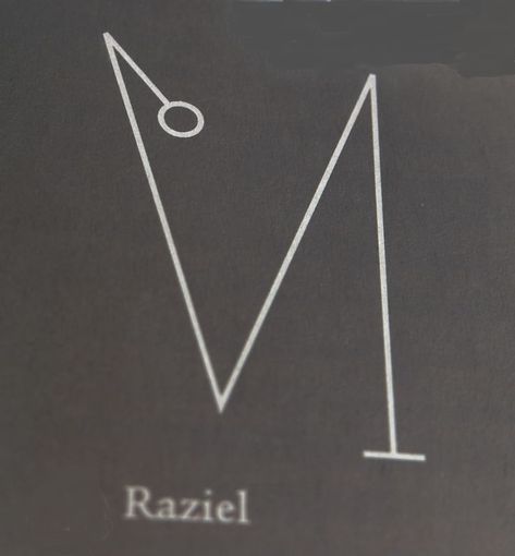 Raziel sigil Raziel Archangel, Angel Sigils, 72 Angels, Archangel Raziel, Arch Angels, Supernatural Dr, Calming The Storm, Occult Symbols, Angels And Demons