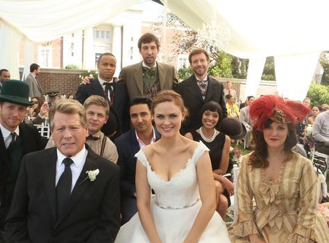 Wedding day shoot Bones Wedding, Bones Booth And Brennan, Joel David Moore, Brennan And Booth, Temperance Bones, Ralph Waite, Bones Cast, Bones Booth, John Francis Daley