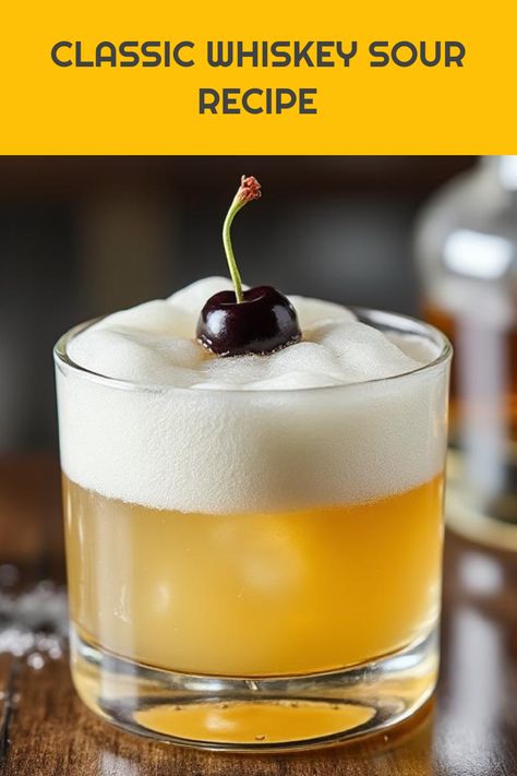 Shake things up with a classic Whiskey Sour! This easy cocktail combines rich whiskey, zesty citrus juice, and a hint of sweetness that will have your taste buds dancing with joy. Perfect for gatherings or a cozy night in, this timeless drink dates back to the 1800s and has endless variations to suit your palate. Whether you're a whiskey lover or a curious beginner, crafting this refreshing libation at home is a breeze. Grab your ingredients and join the world of Whiskey Sour enthusiasts today! Sweet Whiskey Cocktails, Rusty Nail Cocktail, Penicillin Cocktail, Sour Cocktails, Whiskey Sour Cocktail, Hot Toddy Cocktail, New York Sour, Whiskey Sour Recipe, Jello Shot Recipes