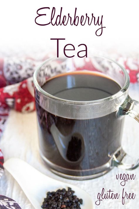 This Elderberry Tea is a sweet comforting drink for when you aren't feeling good. Drink during cold and flu season to boost your immune system. Vegan Creamer, Elderberry Tea, Tea Blends Recipes, Diy Herbal Remedies, Herbal Teas Recipes, Vegan Lunch Recipes, Easy Drink Recipes, Herbal Tea Blends, Boost Your Immune System