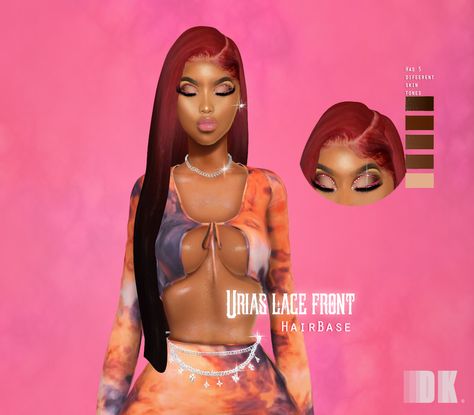 Lace Front Sims 4 Cc, Sims 4 Lace Front Cc, Dark Pink Hair, Ebony Hair, Sims 4 Cheats, Sims 4 Black Hair, Cc Hair, Sims 4 Download, Sims 4 Body Mods